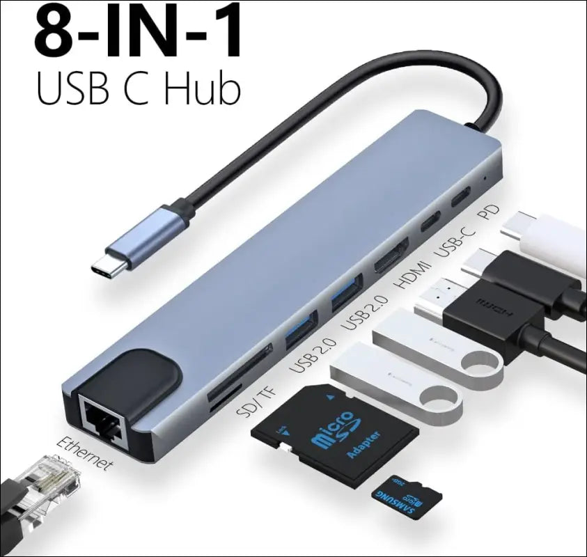USB C Hub Docking Station, 8 in 1 Type C Hub USB C Dongle with HDMI 4K@60Hz, RJ45 Ethernet,100W Power Delivery, SD/TF Card Reader, 2 USB Ports, USB C to HDMI Hub for MacBook Pro Air and More