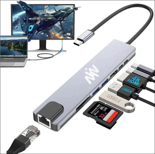 USB C Hub Docking Station, 8 in 1 Type C Hub USB C Dongle with HDMI 4K@60Hz, RJ45 Ethernet,100W Power Delivery, SD/TF Card Reader, 2 USB Ports, USB