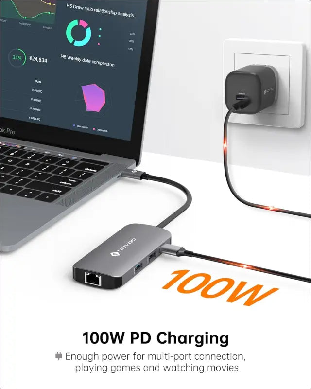 USB C Hub Ethernet 4K@60 USB C HDMI Adapter Multiport Type C Adapter 4 USB 3.0 & USB2.0 Dongle 100W PD Dock Docking Station for MacBook Pro Air Apple iPad Pro Steam Deck Dell HP Lenovo 7-in-1