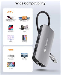 USB C Hub Ethernet 4K@60 USB C HDMI Adapter Multiport Type C Adapter 4 USB 3.0 & USB2.0 Dongle 100W PD Dock Docking Station for MacBook Pro Air Apple iPad Pro Steam Deck Dell HP Lenovo 7-in-1