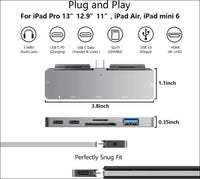 USB C Hub for iPad Pro M4 M2 M1 13 11 12.9,iPad Air, 7-in-1 USB C to 4K HDMI Adapter, 3.5mm Headphone Jack,USB C Docking Station PD Charging,USB 3.0,SD/Micro Card Reader, iPad Mini 6 Accessories