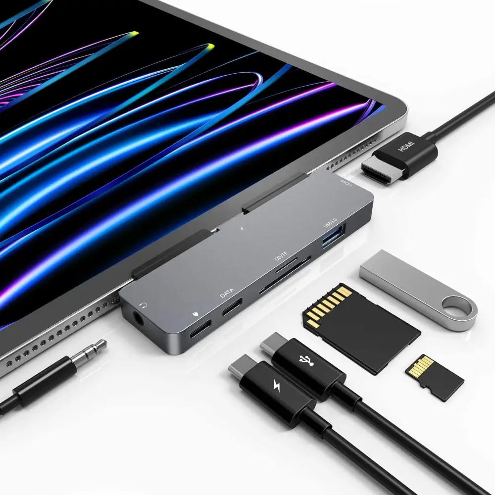 USB C Hub for iPad Pro M4 M2 M1 13 11 12.9,iPad Air, 7-in-1 USB C to 4K HDMI Adapter, 3.5mm Headphone Jack,USB C Docking Station PD Charging,USB 3.0,SD/Micro Card Reader, iPad Mini 6 Accessories