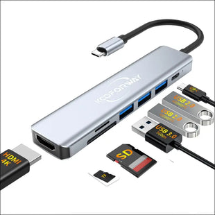 USB C Hub Laptop Docking Station,KOOFORWAY Multiport Adapter 7 in 1 Type C Hub HDMI,USB 3.0,USB 2.0 * 2,SD/TF,100W PD Charging Compatible for MacBook
