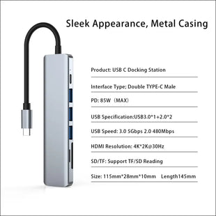USB C Hub Laptop Docking Station,KOOFORWAY Multiport Adapter 7 in 1 Type C Hub HDMI,USB 3.0,USB 2.0 * 2,SD/TF,100W PD