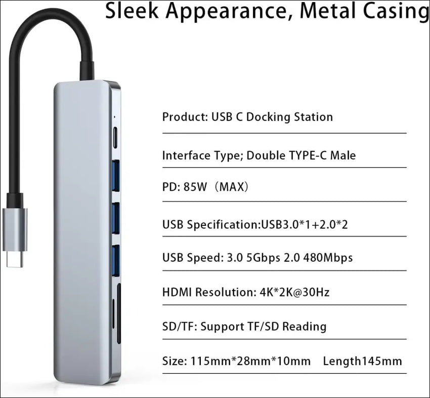 USB C Hub Laptop Docking Station, Multiport Adapter 7 in 1 Type C Hub HDMI,USB 3.0,USB 2.0 * 2,SD/TF,100W PD Charging Compatible for MacBook Pro/MacBook Air Dell/Surface/HP/Lenovo Laptops
