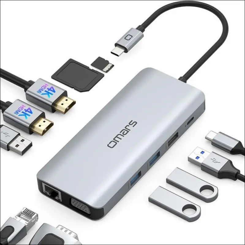 USB C Hub Triple Display Docking Station Dual Monitor Adapter Laptop Hub USB C to 2 HDMI 4K +VGA+Ethernet+100W Type C PD+4USB+Data for Dell/HP/Lenovo/MacBook Laptop Pro with Thunderbolt 3/4