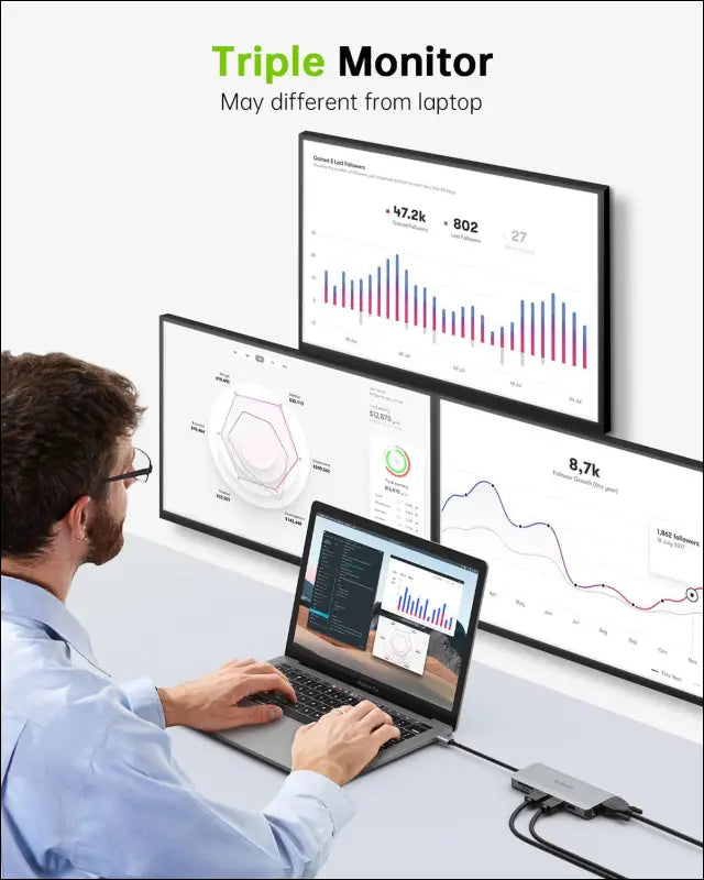 USB C Hub Triple Display Docking Station Dual Monitor Adapter Laptop Hub USB C to 2 HDMI 4K +VGA+Ethernet+100W Type C PD+4USB+Data for Dell/HP/Lenovo/MacBook Laptop Pro with Thunderbolt 3/4