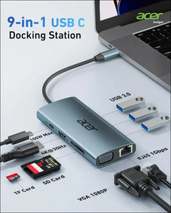 USB C Hub with 4k HDMI, 9-in-1 USB C Docking Station, 5Gbps USB-A 3.1 Data Ports, PD 100W Charging, SD/TF Card Reader, USB to VGA Splitter for MacBook, iPhone, Dell XPS,Laptops, Surface and More