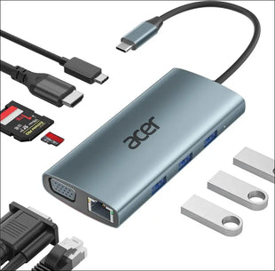 USB C Hub with 4k HDMI, 9-in-1 USB C Docking Station, 5Gbps USB-A 3.1 Data Ports, PD 100W Charging, SD/TF Card Reader, USB to VGA Splitter
