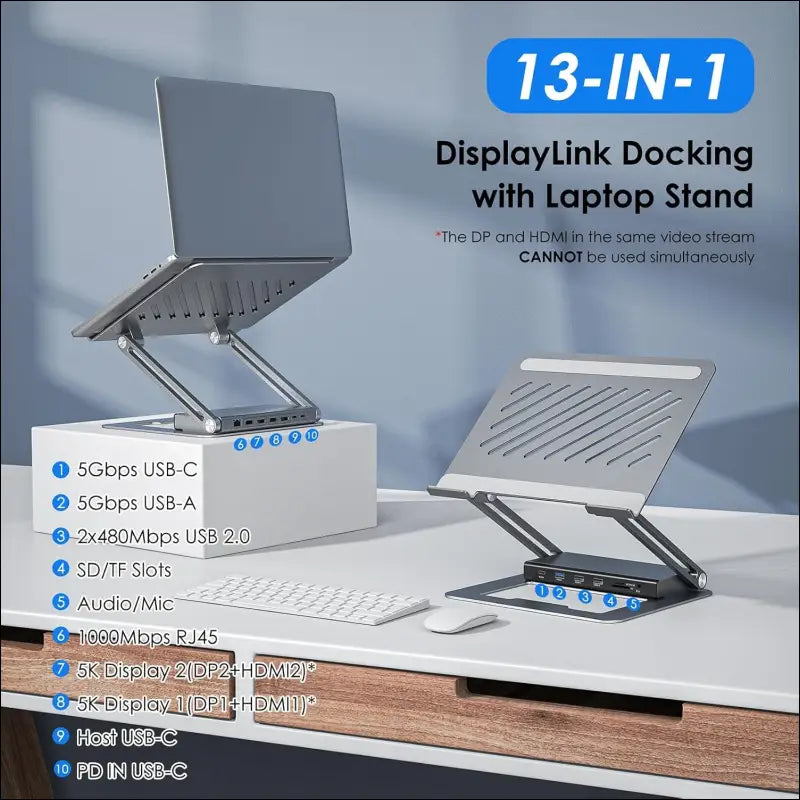 USB C Laptop Docking Station Stand Dual Monitors, 4K DisplayLink Docking Station with PD 100W, 2X HDMI,2X DP, USB 3.0, Gigabit Ethernet, SD/TF, Audio, for MacBook Pro/Air/Dell/HP/Surface
