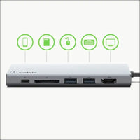 USB-C Multimedia Docking Station with Tethered USB-C Cable (USB-C Dock for Mac OS and Windows USB-C Laptops), Black, F4U092btSGY