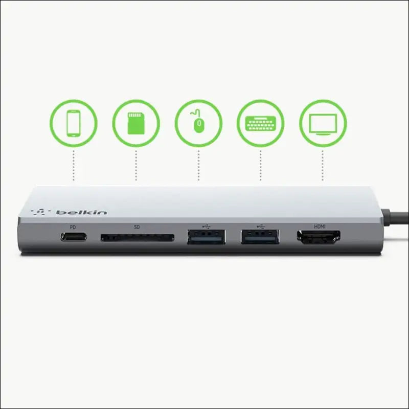 USB-C Multimedia Docking Station with Tethered USB-C Cable (USB-C Dock for Mac OS and Windows USB-C Laptops), Black, F4U092btSGY
