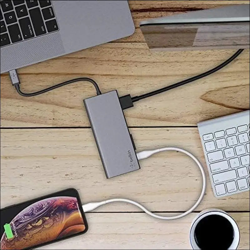 USB-C Multimedia Docking Station with Tethered USB-C Cable (USB-C Dock for Mac OS and Windows USB-C Laptops), Black, F4U092btSGY