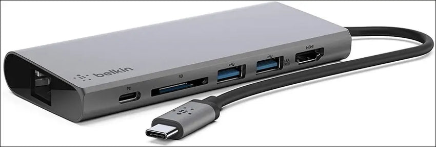 USB-C Multimedia Docking Station with Tethered USB-C Cable (USB-C Dock for Mac OS and Windows USB-C Laptops), Black, F4U092btSGY