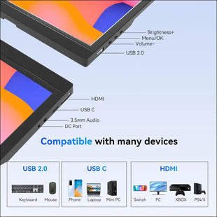 USB-C Portable Monitor - 17.3 Inch Kenowa HD 1600 * 900 Laptop Monitor with Type-C HDMI Computer Display for Win 7/8/10/11 PC Mac PS4 Xbox,Built in Speakers