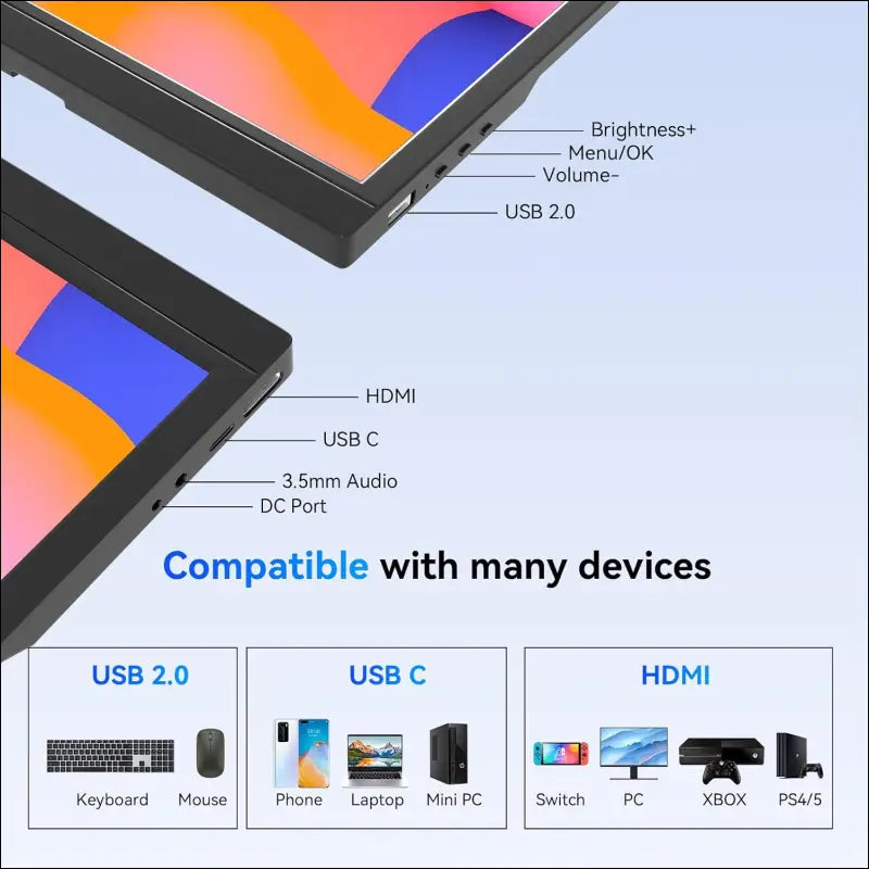 USB-C Portable Monitor - 17.3 Inch Kenowa HD 1600 * 900 Laptop Monitor with Type-C HDMI Computer Display for Win 7/8/10/11 PC Mac PS4 Xbox,Built in Speakers