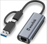 USB C to 2.5G Ethernet Adapter 2500 Mbps USB 3.0 Dual Band LAN Adapter for Laptop Tablet PC Macbook Pro Black Aluminum