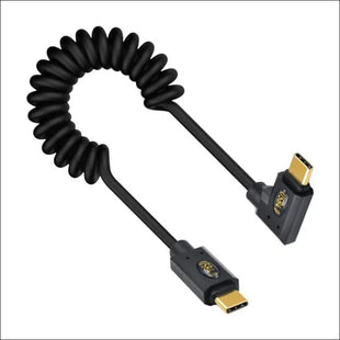 USB C to USB C Coiled Cable for Thunderbolt 3, Right Angled USB Type C Male to Male Spiral Cable Support 40Gbps Data Transfer, 8K@60Hz Video and 240W