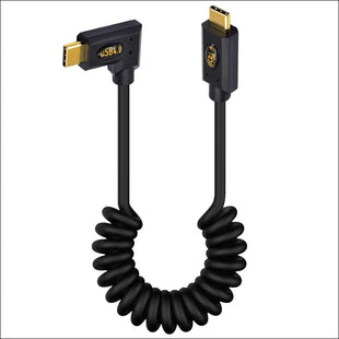USB C to USB C Coiled Cable for Thunderbolt 3, Right Angled USB Type C Male to Male Spiral Cable Support 40Gbps Data Transfer, 8K@60Hz Video and 240W PD Fast Charging Cable (1.2M)