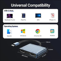 USB C to Dual HDMI Adapter, 4-in-1 USB Type C Hub with 2 HDMI/USB3.0/PD Charging, Dual Screen Display USB-C Docking Station Dual HDMI Adapter for 2 Monitors Compatible with Thunderbolt 3