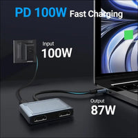 USB C to Dual HDMI Adapter, 4-in-1 USB Type C Hub with 2 HDMI/USB3.0/PD Charging, Dual Screen Display USB-C Docking Station Dual HDMI Adapter for 2 Monitors Compatible with Thunderbolt 3