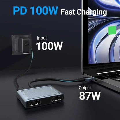 USB C to Dual HDMI Adapter, 4-in-1 USB Type C Hub with 2 HDMI/USB3.0/PD Charging, Dual Screen Display USB-C Docking Station Dual HDMI Adapter for 2 Monitors Compatible with Thunderbolt 3
