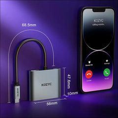 USB C to Dual HDMI Adapter 4K@30Hz,  USB C Hub with 2xHDMI, USB 3.0, 100W PD, USB-C to HDMI Splitter Extended Display for Windows(MST), macOS(Only SST), Compatible with MacBook Pro/Air, Dell XPS