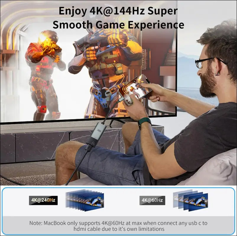 USB C to HDMI 2.1 Adapter Cable 8K@60Hz 4K@240Hz, Thunderbolt 5/4/3 to HDMI Video Converter 48Gbps, HDR, HDCP2.3, Dolby, USBC to HDMI for Iphone 16/15, Galaxy S24, Macbook Pro/Air, Ipad