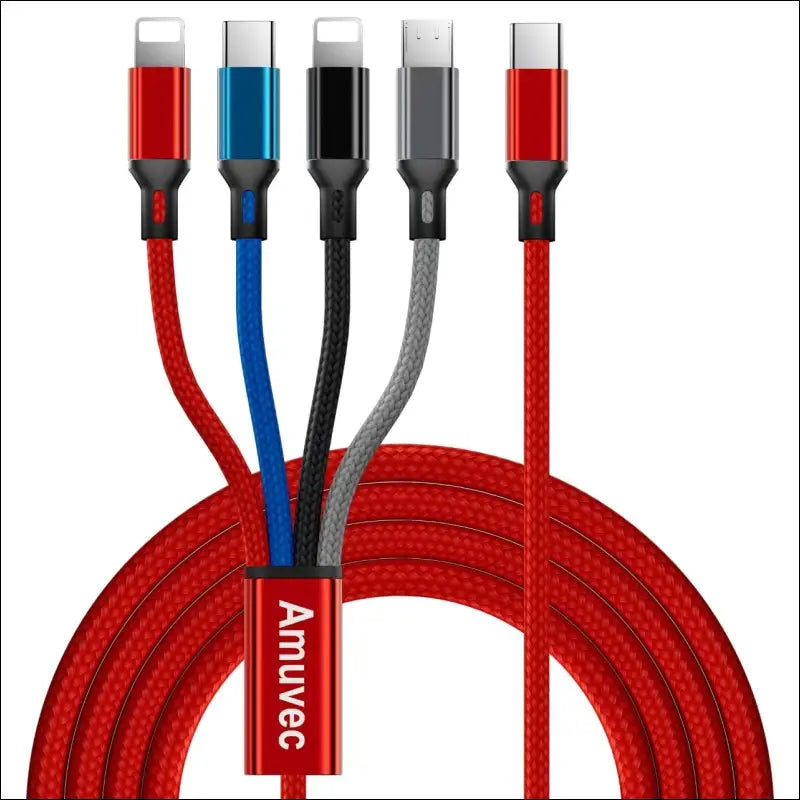 USB C to Multi Charging Cable Amuvec [1.2M 3A] Nylon Braided USB Type C to 4 in 1 Charger Cord with 2 Lightning/Micro
