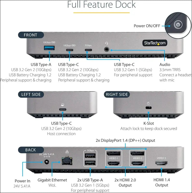 USB-C Triple Monitor Docking Station - HDMI/DP Triple 4k USB C Dock - 5X USB Hub - GbE - 100W PD - Universal Multi Monitor Docking Station - Thunderbolt 3/4 Compatible (116U-USBC-DOCK)