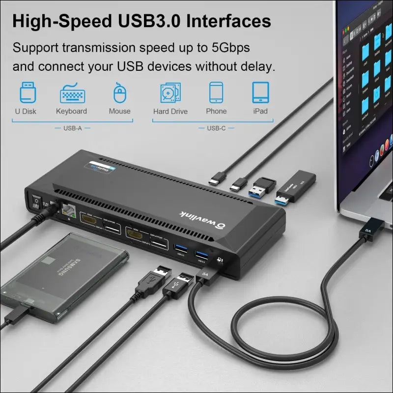 USB C Universal Docking Station with 100W Charging,  Single 5K/Dual 4K@60Hz Display USB C Dock with 2xDisplayPort 1.2, 2xHDMI 2.0, 6 USB 3.0, Gigabit Ethernet, Audio&Mic for Windows, MacOS