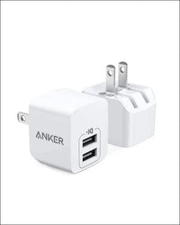 USB Charger Anker 2-Pack Dual Port 12W Wall Charger Adapter USB Charger Block with Foldable Plug Charging Box Brick