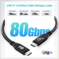 [USB-IF Certified]  80Gbps USB4 Cable - 1.2M, USB 4 Cable Supports [8K@120Hz / 4K@480Hz Video, 240W Charging, 80Gbps Data Transfer], Compatible with Thunderbolt 5/4, Macbook, Black