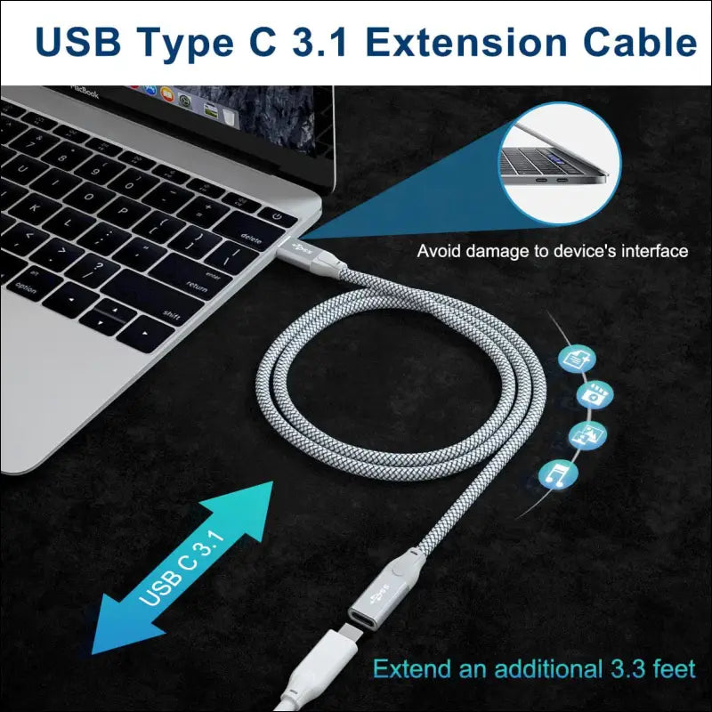 USB Type C Extension Cable 2M,USB-C 3.1 Gen2 10Gbps Female Male Extended Adapter,Thunderbolt 3 Extender Cord for Magsafe Charger,Iphone 16 15 14 13 12 Pro,Macbook,Ipad 10 Air 4 5 Mini 6