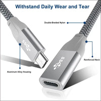 USB Type C Extension Cable 2M,USB-C 3.1 Gen2 10Gbps Female Male Extended Adapter,Thunderbolt 3 Extender Cord for Magsafe Charger,Iphone 16 15 14 13 12 Pro,Macbook,Ipad 10 Air 4 5 Mini 6