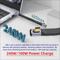 USB4 40Gbps 240W USB-C Male to Male Type-C 100W 8K Flat Slim FPC Data Low Profile Angled Cable for Laptop Phone 13Cm