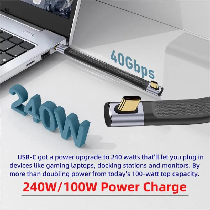 USB4 40Gbps 240W USB-C Male to Male Type-C 100W 8K Flat Slim FPC Data Low Profile Angled Cable for Laptop Phone 13Cm
