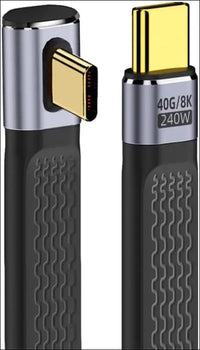 USB4 40Gbps 240W USB-C Male to Male Type-C 100W 8K Flat Slim FPC Data Low Profile Angled Cable for Laptop Phone 13Cm