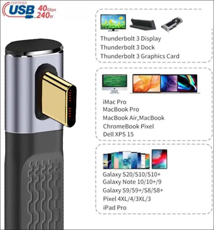 USB4 40Gbps 240W USB-C Male to Male Type-C 100W 8K Flat Slim FPC Data Low Profile Angled Cable for Laptop Phone 13Cm