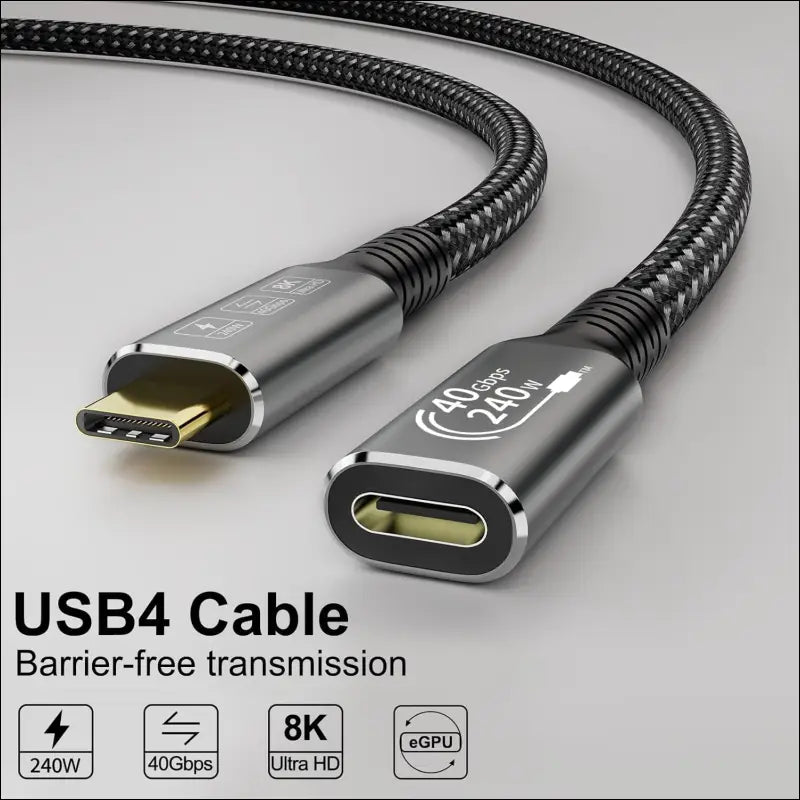 USB4 8K 0.8M Cable Thunderbolt 4 Compatible USB 4 Type-C Male to Female Extension Cable Ultra HD 8K@60Hz 100W Charging 40Gbps Data Transfer Compatible with External SSD Egpu USB-C Docking