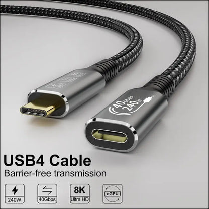 USB4 8K 0.8M Cable Thunderbolt 4 Compatible USB 4 Type-C Male to Female Extension Cable Ultra HD 8K@60Hz 100W Charging 40Gbps Data Transfer Compatible with External SSD Egpu USB-C Docking