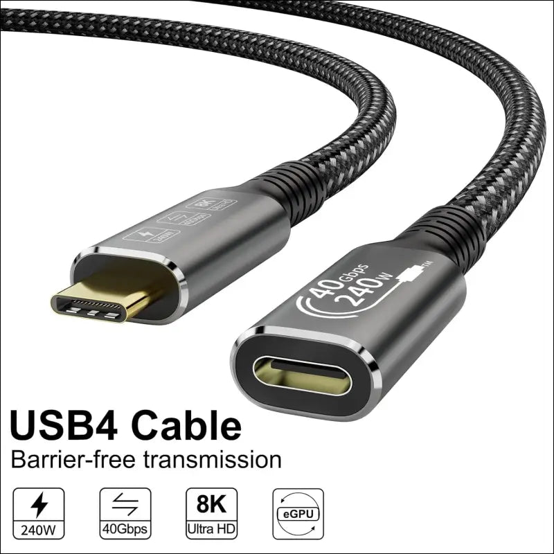 USB4 8K 0.8M Cable Thunderbolt 4 Compatible USB 4 Type-C Male to Female Extension Cable Ultra HD 8K@60Hz 100W Charging 40Gbps Data Transfer Compatible with External SSD Egpu USB-C Docking