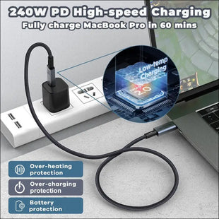 USB4 Cable 240W PD, USBC to USBC Thunderbolt 4 Cable, 8K@60HZ USB C Thunderbolt Cable, 40Gbps USB-C Monitor Cable, Charger Cord 1M Braided for Macbook Laptop Phone Steam Deck USB C Dock