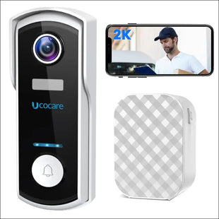 Video Doorbell Camera Wireless with Chime, UCOCARE 2K/4MP WiFi Camera Doorbell with Motion Detection, Night Vision, 2-Way Talk, Voice