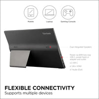 ViewSonic VA1655 15.6 Inch FHD 1080p IPS Portable Monitor with Mobile Tilt Ergonomics, 250nits, USB-C, Mini HDMI, Protective Case for PC Laptop Phone Tablet, Speaker, Lightweight