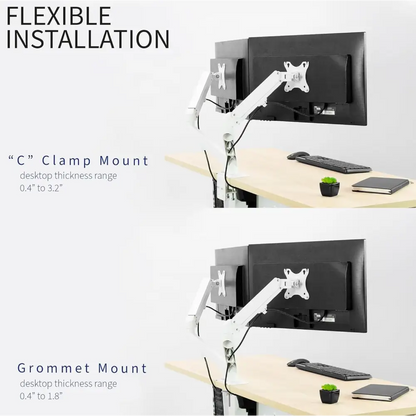 VIVO Articulating Dual 17 to 27 inch Pneumatic Spring Arm Clamp-on Desk Mount Stand, Fits 2 Monitor Screens with Max VESA 100x100, White, STAND-V102OW