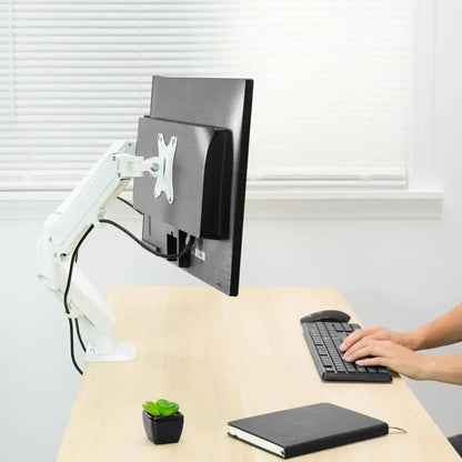 VIVO Articulating Dual 17 to 27 inch Pneumatic Spring Arm Clamp-on Desk Mount Stand, Fits 2 Monitor Screens with Max VESA 100x100, White, STAND-V102OW