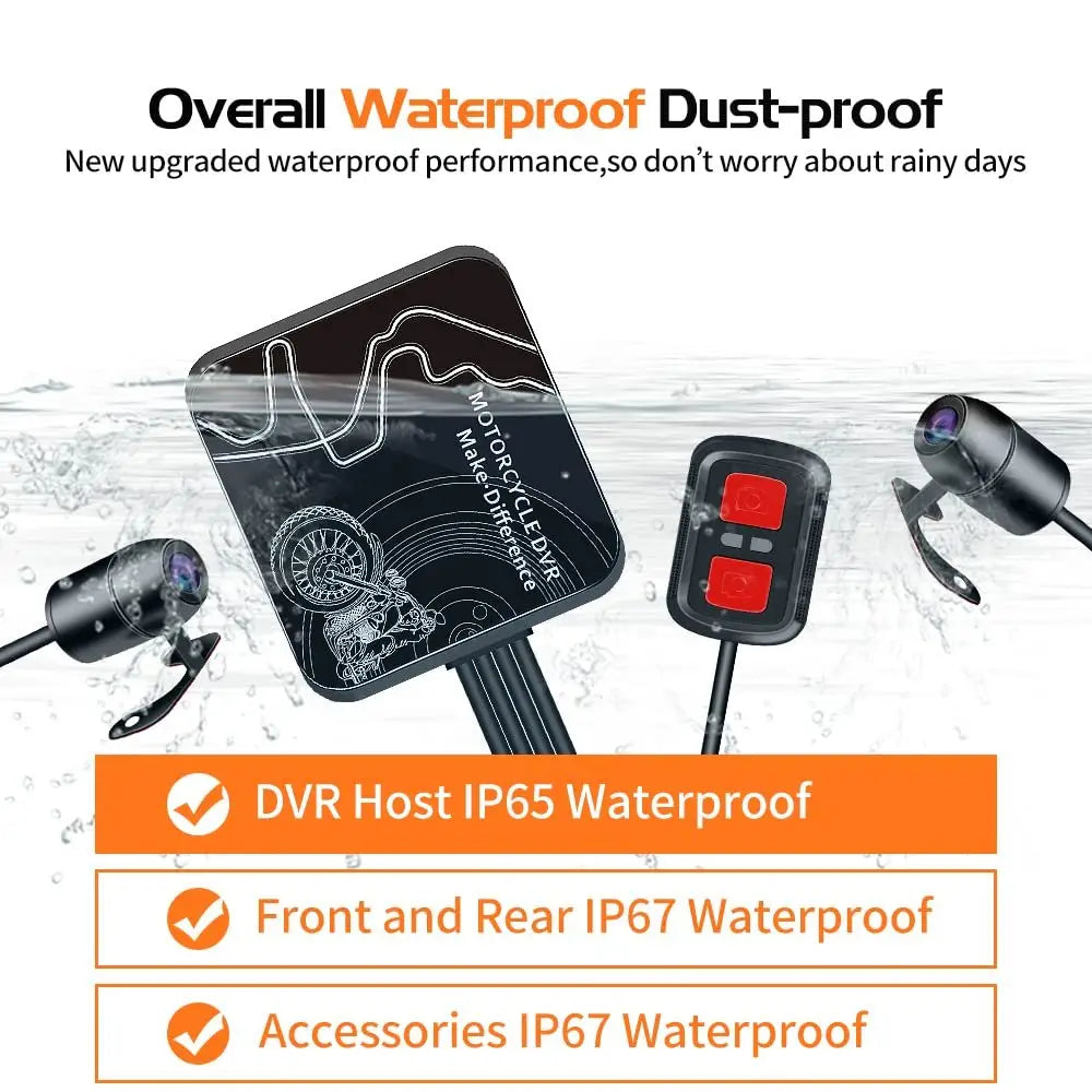 VSYSTO Motorcycle Dash Cam 1080P Dual Lens Video Camera, No Screen Motorbike Camera Front and Rear 130° Wide Angle Action Camera with WiFi Wired Control WDR Max 256GB