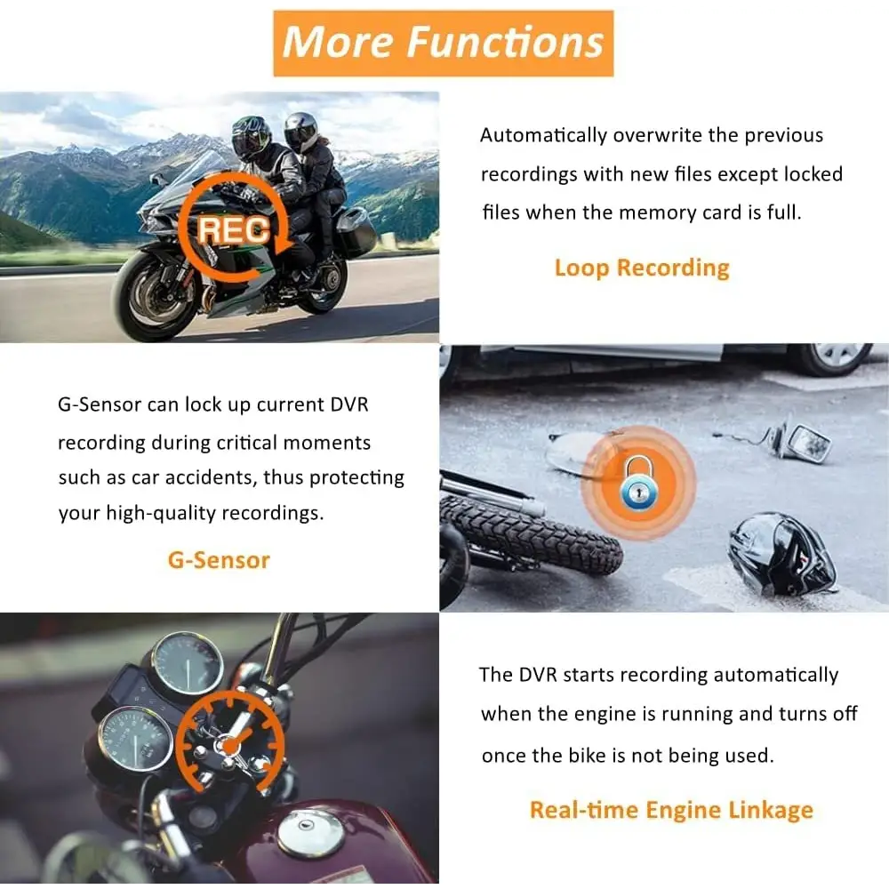 VSYSTO Motorcycle Dash Cam 1080P Dual Lens Video Camera, No Screen Motorbike Camera Front and Rear 130° Wide Angle Action Camera with WiFi Wired Control WDR Max 256GB