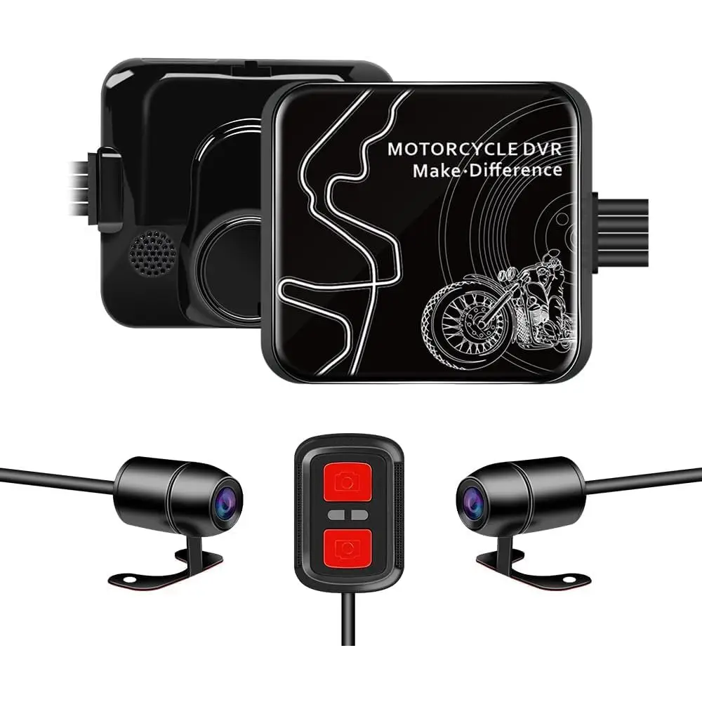 VSYSTO Motorcycle Dash Cam 1080P Dual Lens Video Camera, No Screen Motorbike Camera Front and Rear 130° Wide Angle Action Camera with WiFi Wired Control WDR Max 256GB